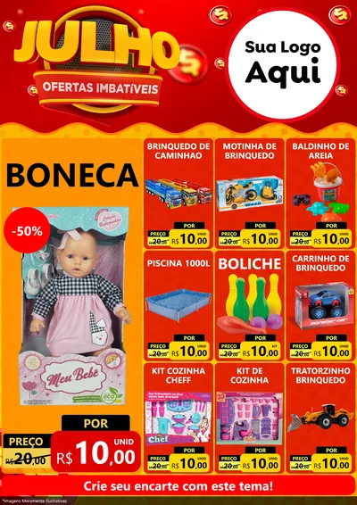 Modelo de Encarte para Encarte A4 Vertical com o tema Julho Ofertas Imbatíveis para Brinquedos