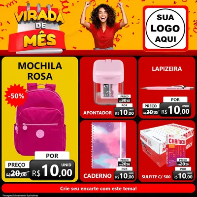 Modelo de Rede Social para Feed Facebook com o tema Virada de Mês para Papelaria