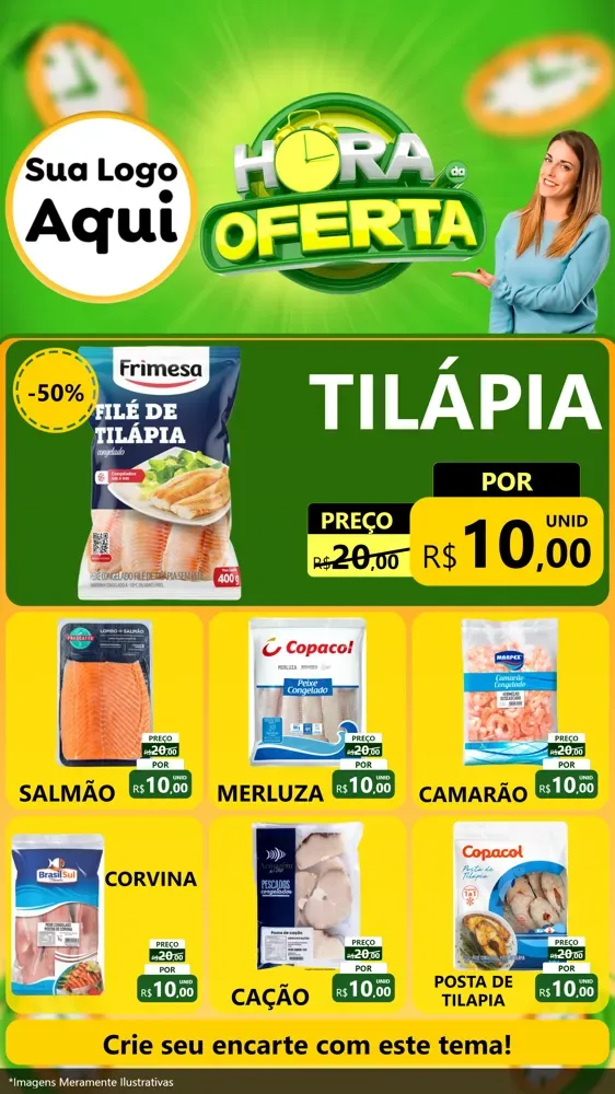 Modelo de Rede Social para Stories com o tema Hora da Oferta para Peixaria