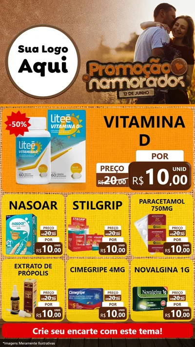 Modelo de Rede Social para Stories com o tema Promoção Namorados para Farmácia