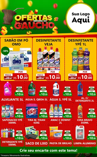 Modelo de Encarte para Encarte Grande com o tema Ofertas Semana Do Gaúcho para Produtos de Limpeza