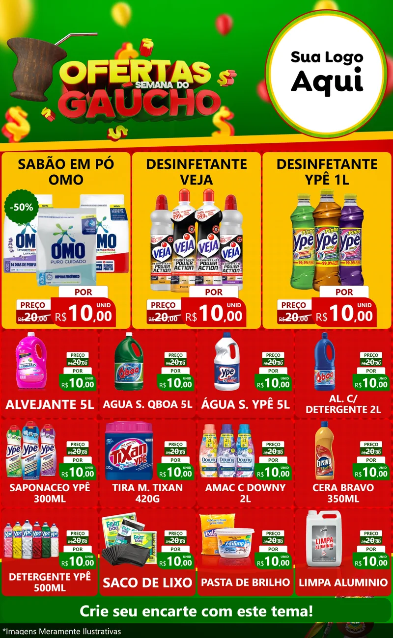 Modelo de Encarte para Encarte Grande com o tema Ofertas Semana Do Gaúcho para Produtos de Limpeza