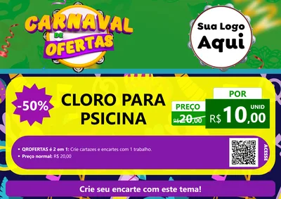 Modelo de Cartaz para Cartaz A4 Horizontal com o tema Carnaval de Ofertas para Produtos para Piscina