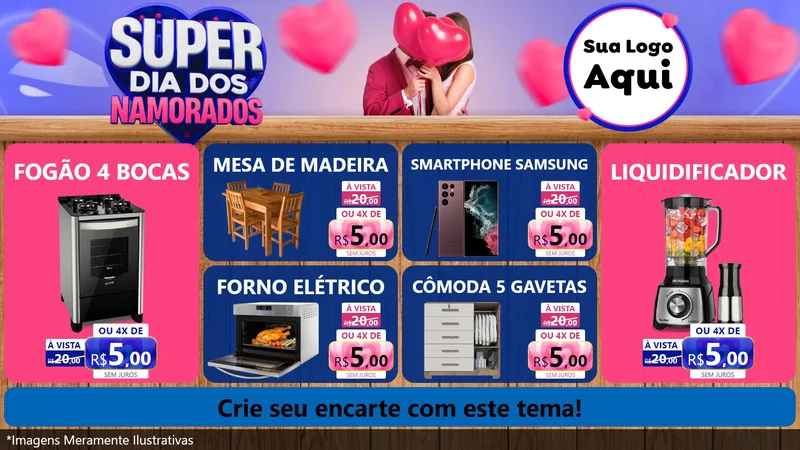 Modelo de TV para TV Horizontal com o tema Super Dia dos Namorados para Móveis e Eletro