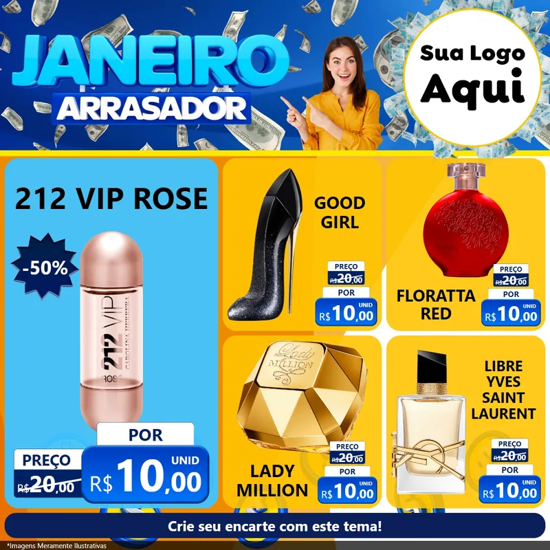 Modelo de Rede Social para Feed Facebook com o tema Janeiro Arrasador para Perfumes