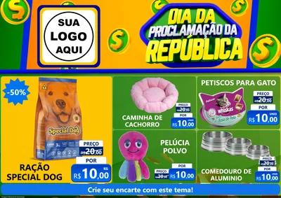 Modelo de Encarte para Encarte A4 Horizontal com o tema Dia Da Proclamação da República para Pet Shop