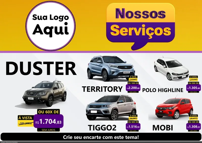 Modelo de Encarte para Encarte A4 Horizontal com o tema Nossos Serviços para Concessionaria de Carros