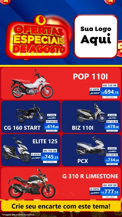 Modelo de TV para TV Vertical com o tema Ofertas Especiais de Agosto para Concessionaria de Motos