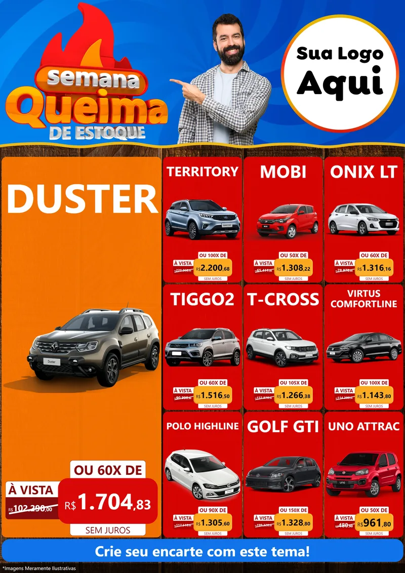 Modelo de Encarte para Encarte A4 Vertical com o tema Semana Queima de Estoque para Concessionaria de Carros