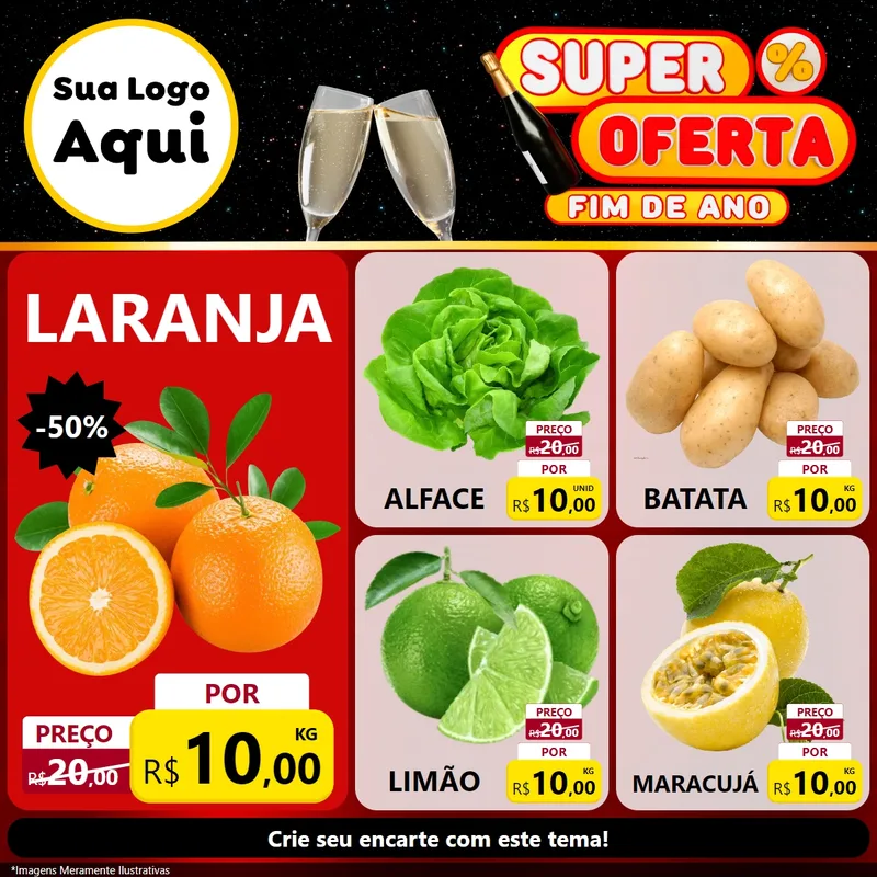 Modelo de Rede Social para Feed Facebook com o tema Super Oferta Fim de Ano para Hortifrúti