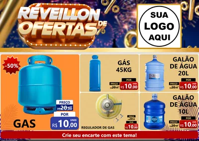 Modelo de Encarte para Encarte A4 Horizontal com o tema Réveillon de Ofertas para Água e gás