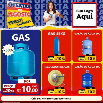 Modelo de Rede Social para Feed Facebook com o tema Ofertas de Agosto - Preços Incríveis para Água e gás