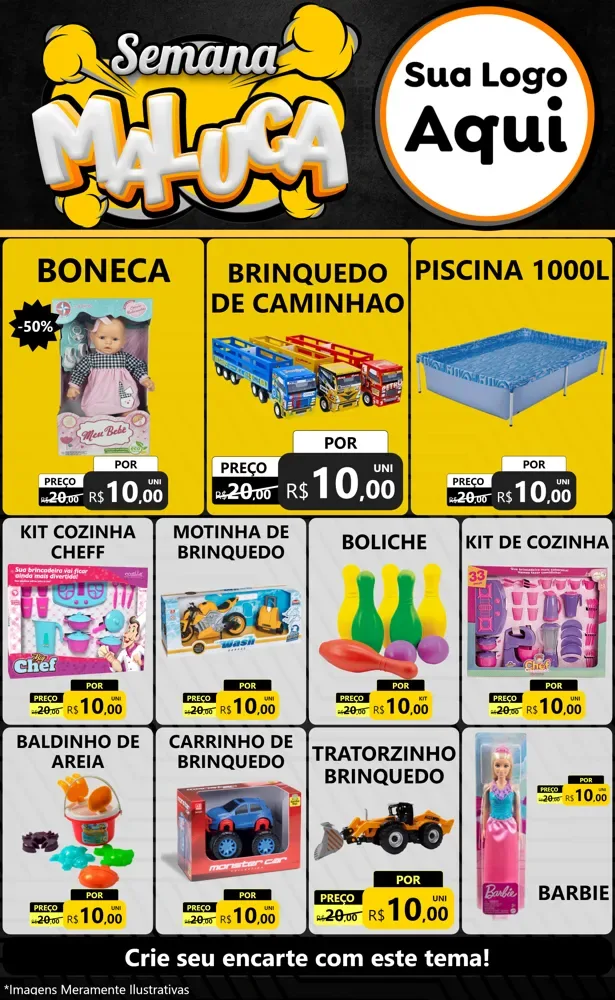 Modelo de Encarte para Encarte Grande com o tema Semana Maluca para Brinquedos