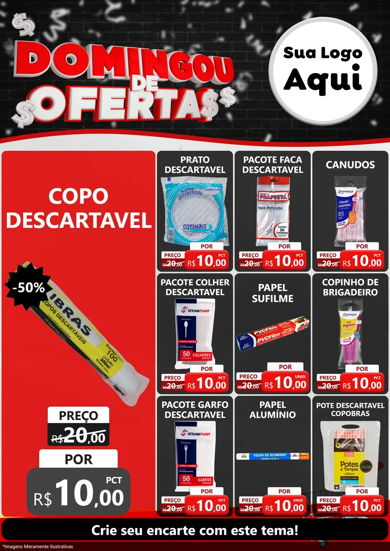 Modelo de Encarte para Encarte A4 Vertical com o tema Domingou de Ofertas para Embalagens