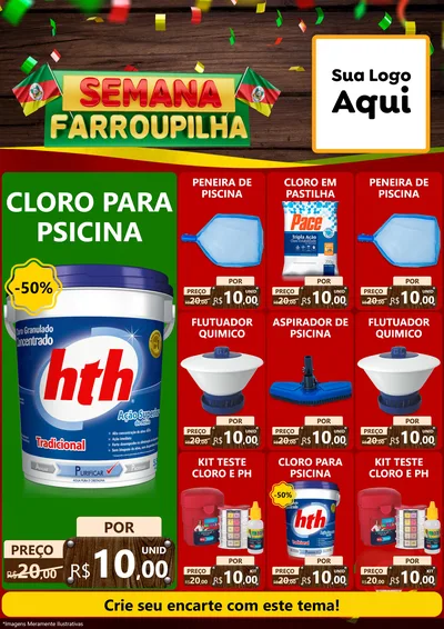 Modelo de Encarte para Encarte A4 Vertical com o tema Semana Farroupilha para Produtos para Piscina