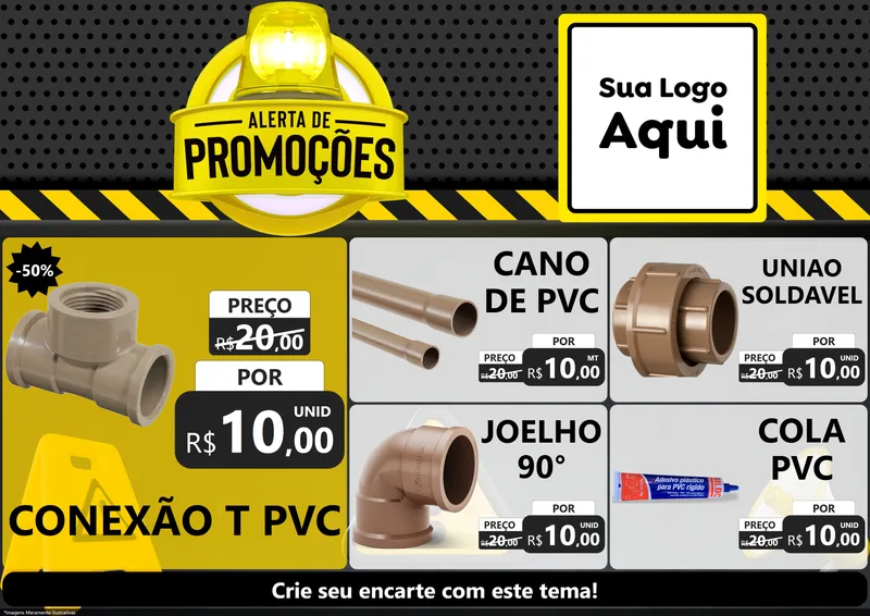Modelo de Encarte para Encarte A4 Horizontal com o tema Alerta de Promoções para Tubos e conexões