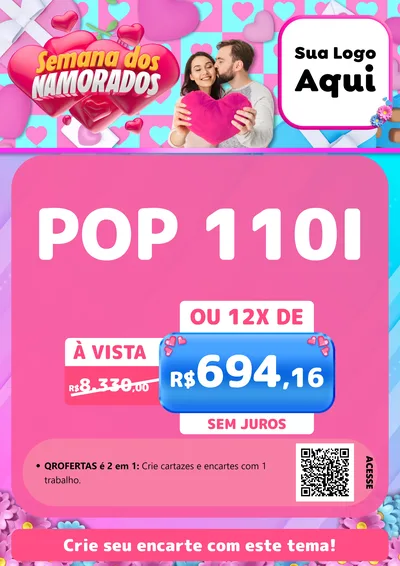 Modelo de Cartaz para Cartaz A4 Vertical com o tema Semana dos Namorados para Concessionaria de Motos