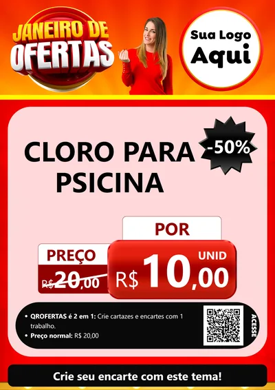 Modelo de Cartaz para Cartaz A4 Vertical com o tema Janeiro de Ofertas para Produtos para Piscina