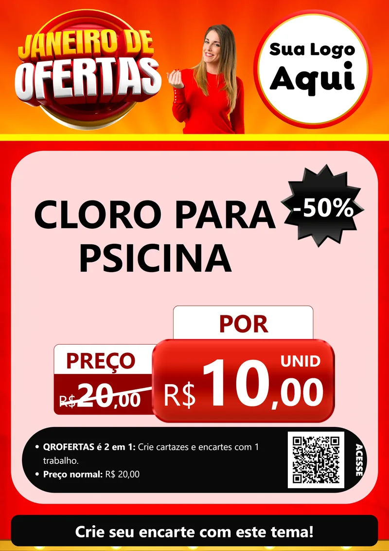 Modelo de Cartaz para Cartaz A4 Vertical com o tema Janeiro de Ofertas para Produtos para Piscina