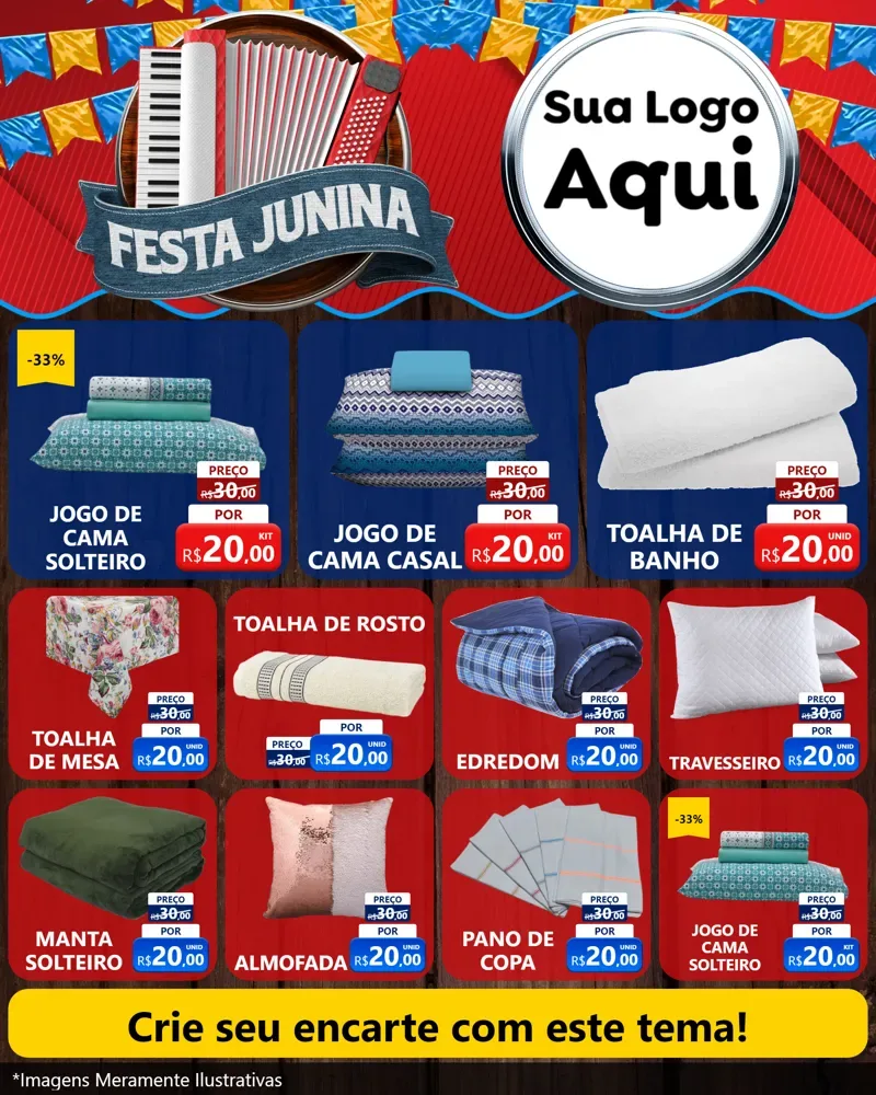 Modelo de Rede Social para Feed Instagram com o tema Festa Junina para Cama, Mesa e Banho