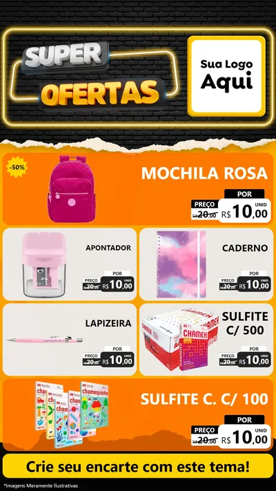 Modelo de TV para TV Vertical com o tema Super Ofertas para Papelaria