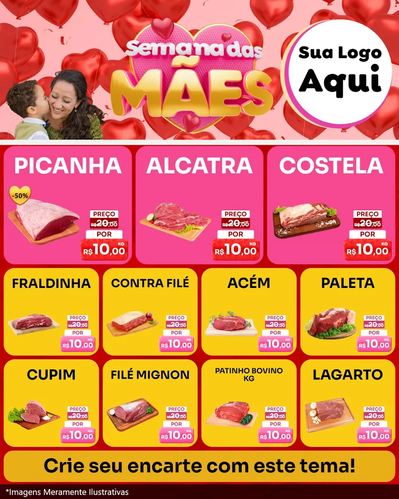 Modelo de Rede Social para Feed Instagram com o tema Semana Das Mães para Açougue