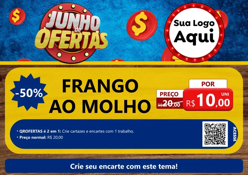 Modelo de Cartaz para Cartaz A4 Horizontal com o tema Junho de Ofertas para Restaurante