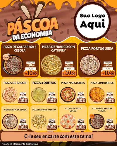 Modelo de Rede Social para Feed Instagram com o tema Páscoa da Economia para Pizzaria