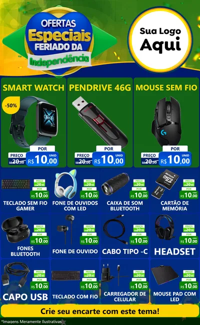 Modelo de Encarte para Encarte Grande com o tema Ofertas Especiais Feriado da Independência para Informática