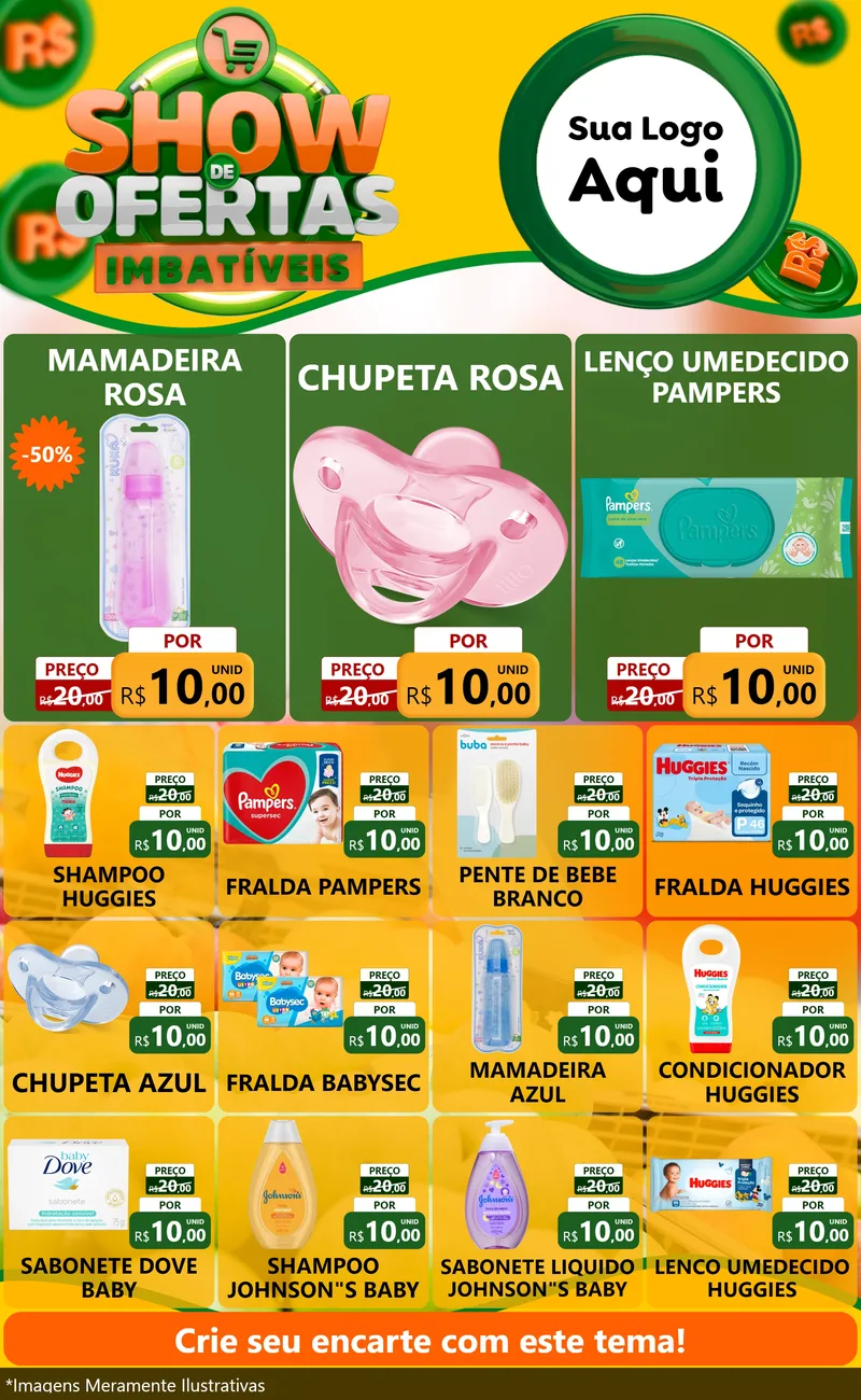 Modelo de Encarte para Encarte Grande com o tema Show de Ofertas Imbatíveis para Bebês