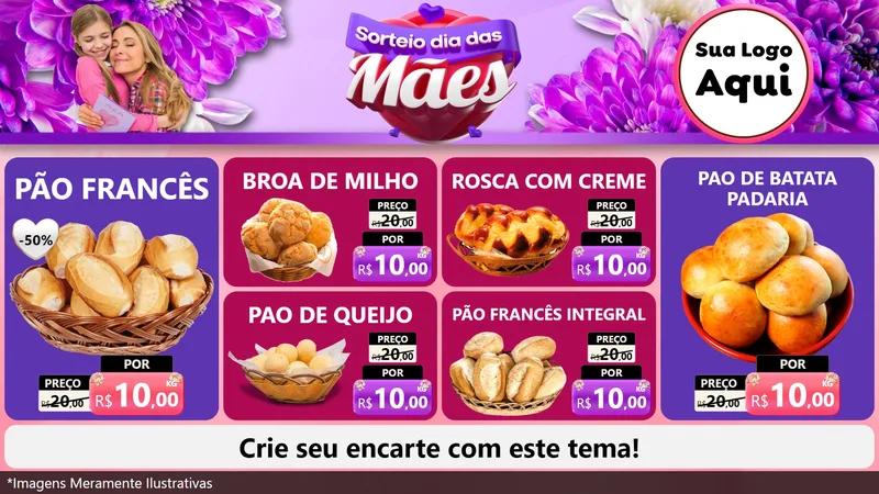 Modelo de TV para TV Horizontal com o tema Sorteio Dia das Mães para Padaria