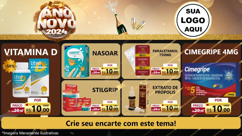 Modelo de TV para TV Horizontal com o tema Feliz Ano Novo 2027 para Farmácia