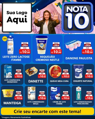 Modelo de Rede Social para Feed Instagram com o tema Nota 10 para Frios e Laticínios