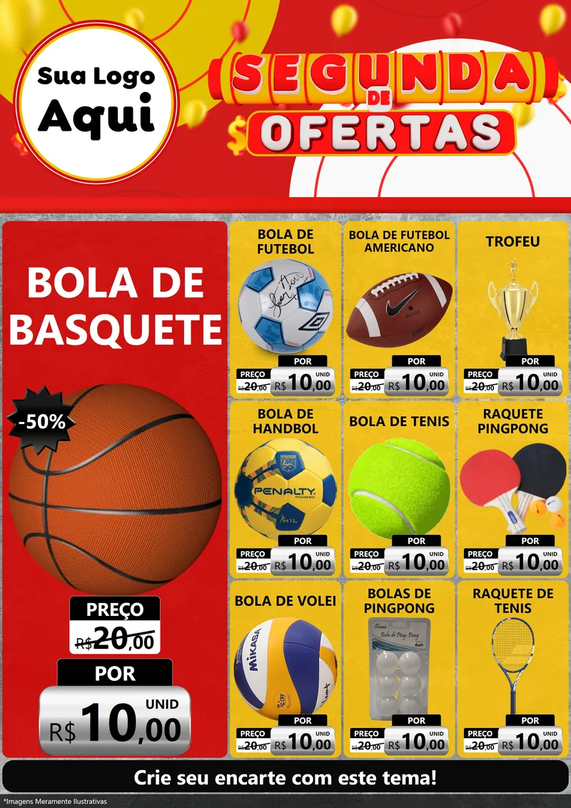Modelo de Encarte para Encarte A4 Vertical com o tema Segunda de Ofertas para Artigos Esportivos