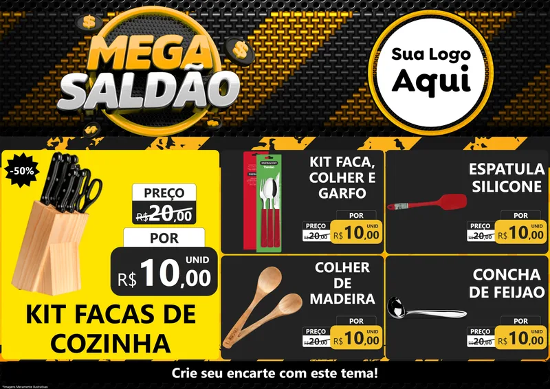 Modelo de Encarte para Encarte A4 Horizontal com o tema Mega Saldão para Utilidades Domésticas