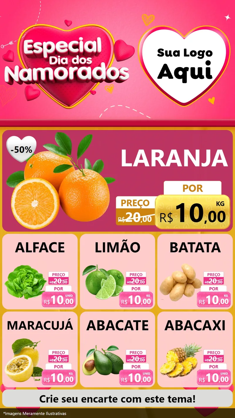 Modelo de Rede Social para Stories com o tema Especial Dia dos Namorados para Hortifrúti
