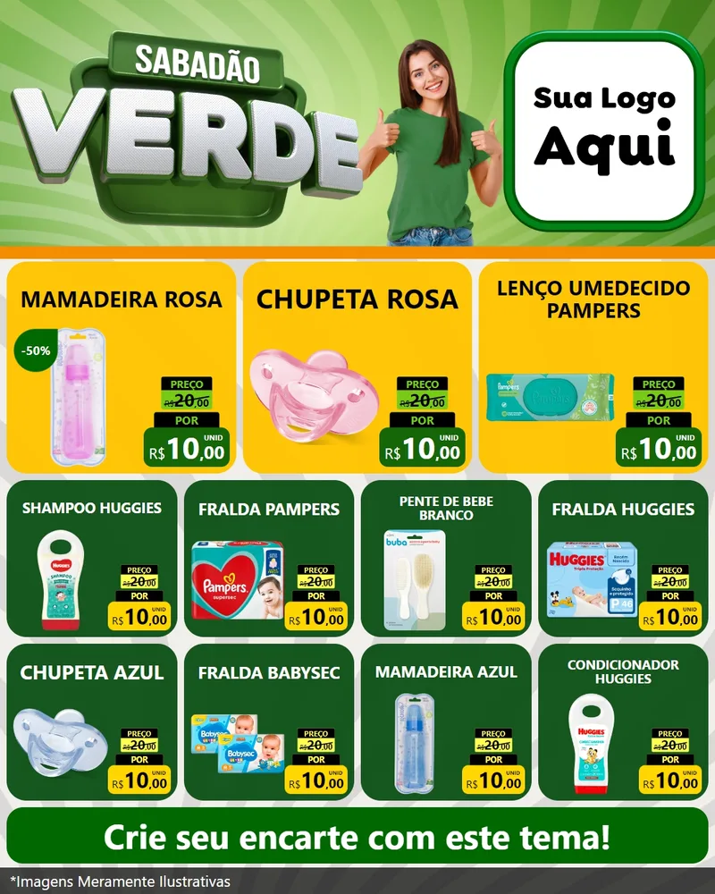 Modelo de Rede Social para Feed Instagram com o tema Sabadão Verde para Bebês