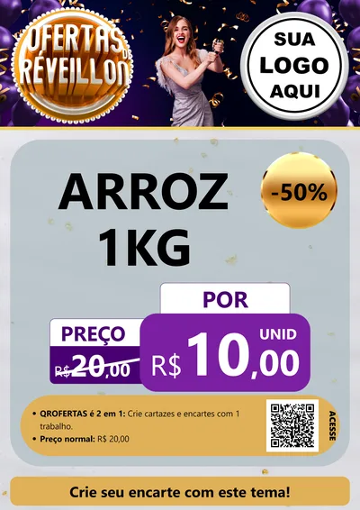 Modelo de Cartaz para Cartaz A4 Vertical com o tema Ofertas de Réveillon para Supermercado
