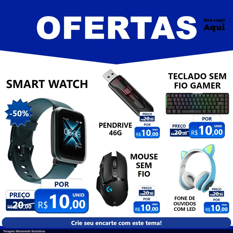 Modelo de Rede Social para Feed Facebook com o tema Ofertas Azul Cartaz para Informática