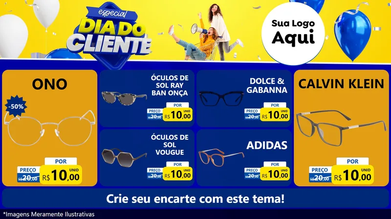 Modelo de TV para TV Horizontal com o tema Especial Dia do Cliente para Óticas