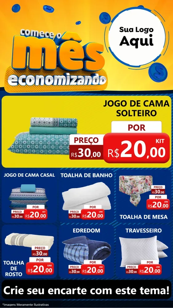 Modelo de Rede Social para Stories com o tema Comece O Mês Economizando para Cama, Mesa e Banho