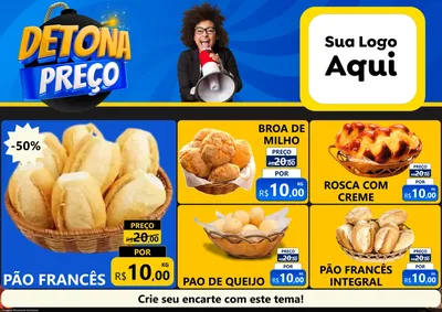 Modelo de Encarte para Encarte A4 Horizontal com o tema Detona Preços para Padaria