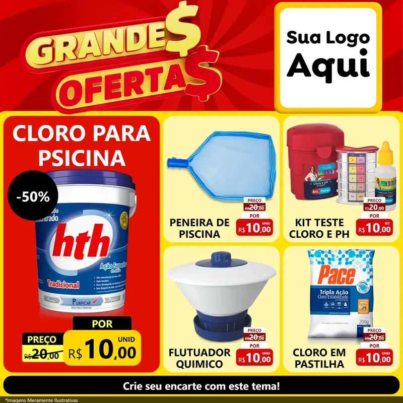 Modelo de Rede Social para Feed Facebook com o tema Grandes Ofertas para Produtos para Piscina