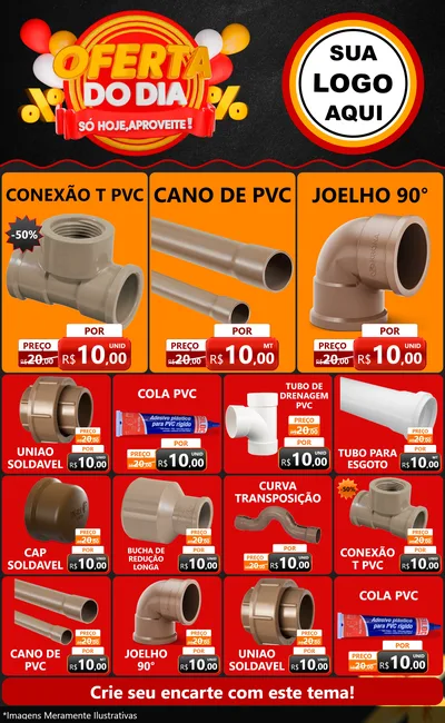 Modelo de Encarte para Encarte Grande com o tema Oferta do Dia - Só hoje, Aproveite! para Tubos e conexões