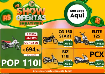 Modelo de Encarte para Encarte A4 Horizontal com o tema Show de Ofertas Imbatíveis para Concessionaria de Motos
