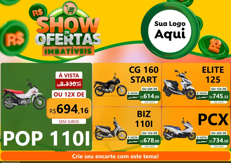 Modelo de Encarte para Encarte A4 Horizontal com o tema Show de Ofertas Imbatíveis para Concessionaria de Motos