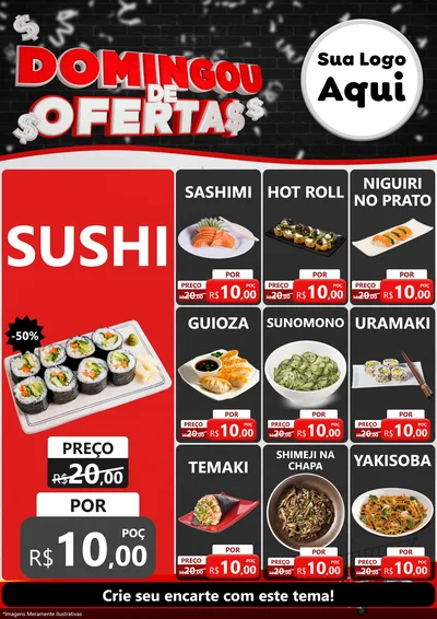 Modelo de Encarte para Encarte A4 Vertical com o tema Domingou de Ofertas para Comida japonesa