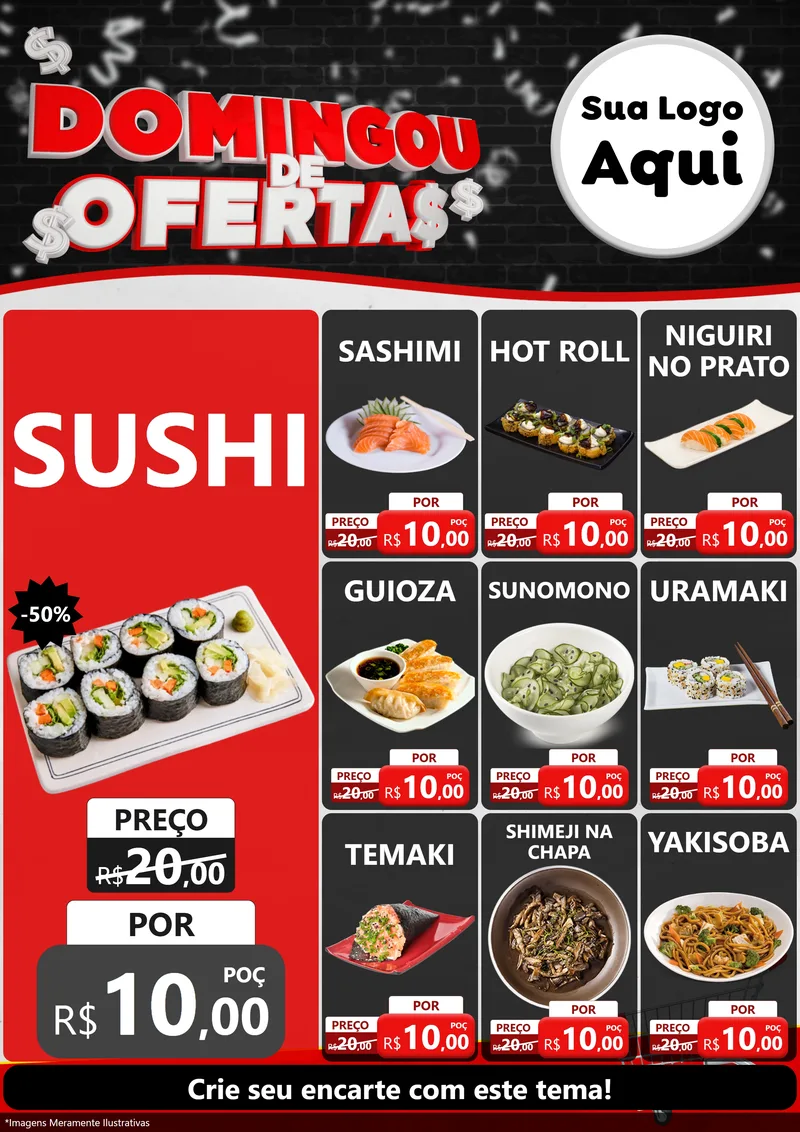 Modelo de Encarte para Encarte A4 Vertical com o tema Domingou de Ofertas para Comida japonesa