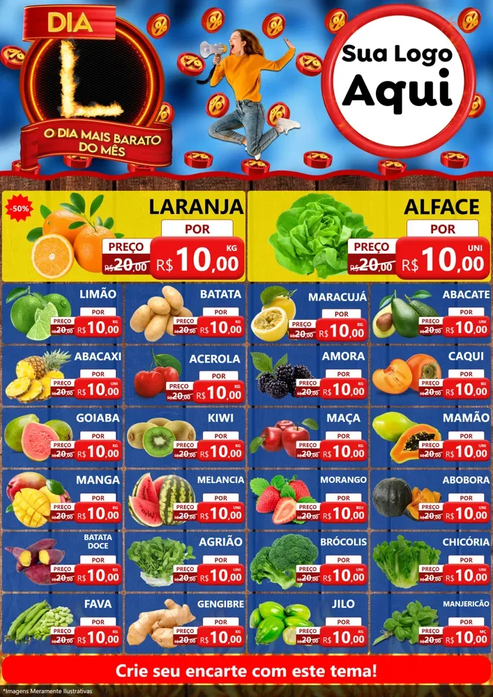 Modelo de Encarte para Encarte A4 Vertical com o tema Dia L - O Dia Mais Barato Do Mês para Hortifrúti