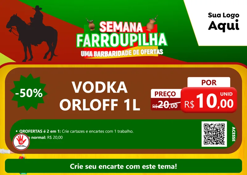 Modelo de Cartaz para Cartaz A4 Horizontal com o tema Semana Farroupilha - Uma Barbaridade de Ofertas para Distribuidora de bebidas